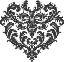 Silhouette Hearth shape Baroque ornament with filigree floral element black color only vector