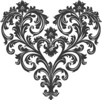 Silhouette Hearth shape Baroque ornament with filigree floral element black color only vector