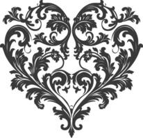 Silhouette Hearth shape Baroque ornament with filigree floral element black color only vector