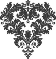 Silhouette Hearth shape Baroque ornament with filigree floral element black color only vector