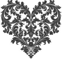 Silhouette Hearth shape Baroque ornament with filigree floral element black color only vector