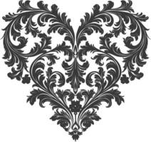 Silhouette Hearth shape Baroque ornament with filigree floral element black color only vector