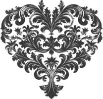 Silhouette Hearth shape Baroque ornament with filigree floral element black color only vector