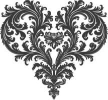 Silhouette Hearth shape Baroque ornament with filigree floral element black color only vector