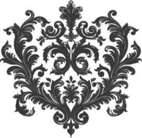 Silhouette Hearth shape Baroque ornament with filigree floral element black color only vector