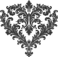 Silhouette Hearth shape Baroque ornament with filigree floral element black color only vector