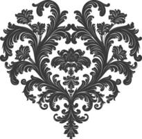 Silhouette Hearth shape Baroque ornament with filigree floral element black color only vector