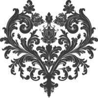 Silhouette Hearth shape Baroque ornament with filigree floral element black color only vector