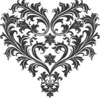 Silhouette Hearth shape Baroque ornament with filigree floral element black color only vector