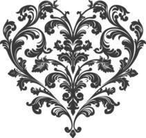 Silhouette Hearth shape Baroque ornament with filigree floral element black color only vector