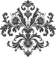Silhouette Hearth shape Baroque ornament with filigree floral element black color only vector