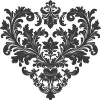 Silhouette Hearth shape Baroque ornament with filigree floral element black color only vector