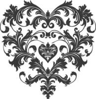 Silhouette Hearth shape Baroque ornament with filigree floral element black color only vector