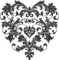 Silhouette Hearth shape Baroque ornament with filigree floral element black color only vector