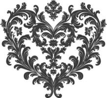 Silhouette Hearth shape Baroque ornament with filigree floral element black color only vector