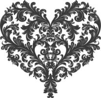 Silhouette Hearth shape Baroque ornament with filigree floral element black color only vector