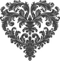 Silhouette Hearth shape Baroque ornament with filigree floral element black color only vector