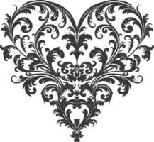 Silhouette Hearth shape Baroque ornament with filigree floral element black color only vector