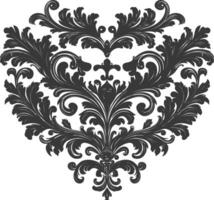 Silhouette Hearth shape Baroque ornament with filigree floral element black color only vector