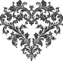 Silhouette Hearth shape Baroque ornament with filigree floral element black color only vector