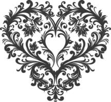 Silhouette Hearth shape Baroque ornament with filigree floral element black color only vector