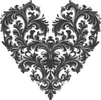 Silhouette Hearth shape Baroque ornament with filigree floral element black color only vector