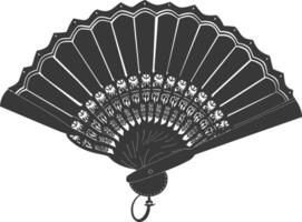 Silhouette classic handheld folding fan black color only vector