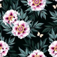 Seamless pattern with high detailed tree peony with leaves vector