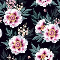 Seamless pattern with high detailed tree peony with leaves vector