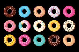 Set of high detailed tasty donuts with glaze and sprinkles vector