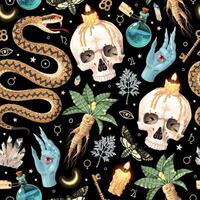 Seamless magic pattern with high detailed supplies for witchcraft vector