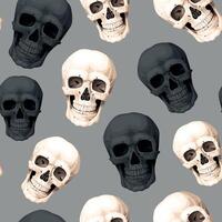 Seamless pattern with white and black skulls vector