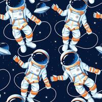 Seamless pattern with astronauts, stars and ufo vector