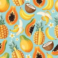 Seamless pattern with high detailed sliced exotic fruits vector