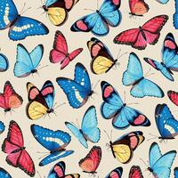 Seamless pattern with high detailed tropic butterflies vector