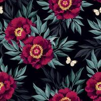 Seamless pattern with high detailed tree peony with leaves vector