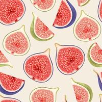 Seamless pattern with high detailed green and ripe figs vector