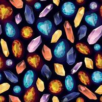 Seamless pattern with crystals and gems of different shape and color vector