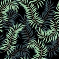 Seamless pattern with high detailed exotic palm leaves on black background vector