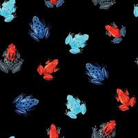 Seamless pattern with vivid tropical frogs on black background vector