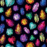 Seamless pattern with crystals and gems of different shape and color vector