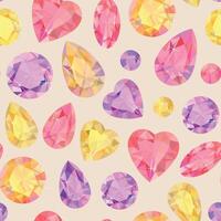 Seamless pattern with pastel gem stones of different shape and color vector