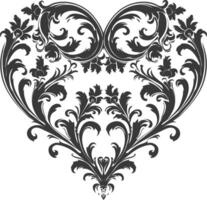 Silhouette Hearth shape Baroque ornament with filigree floral element black color only vector