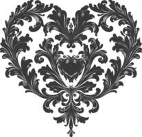 Silhouette Hearth shape Baroque ornament with filigree floral element black color only vector