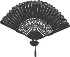 Silhouette classic handheld folding fan black color only vector