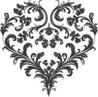 Silhouette Hearth shape Baroque ornament with filigree floral element black color only vector