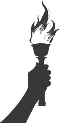 Silhouette hand holding burning torch black color only