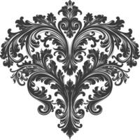 Silhouette Hearth shape Baroque ornament with filigree floral element black color only vector