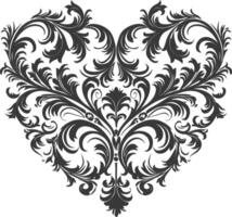 Silhouette Hearth shape Baroque ornament with filigree floral element black color only vector