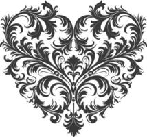 Silhouette Hearth shape Baroque ornament with filigree floral element black color only vector